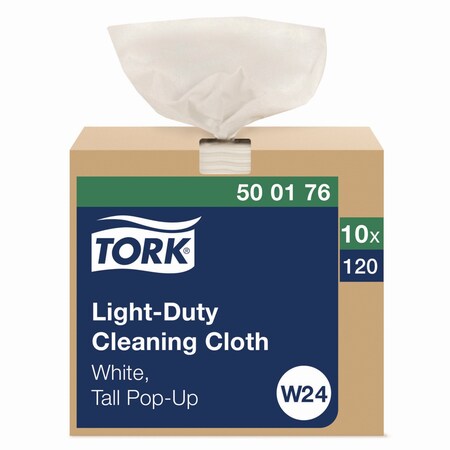 Tork Light Duty Cleaning Cloth Pop Up Box, 1-Ply, 8.3 x 16.1, White, 120 Cloths/Pack, 10 Packs/Carton, 10PK 500176